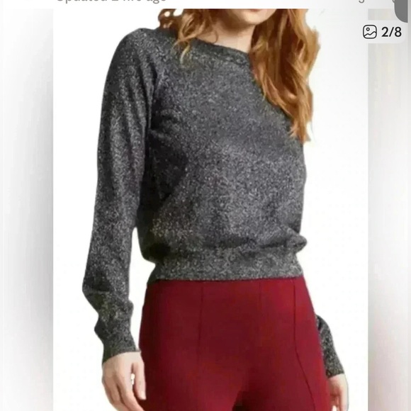 ModCloth Women’s Metallic Shimmer Pullover Sweater Black Gray Open Back Medium - Picture 1 of 9